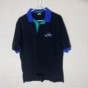 Vintage Outer Banks Black Combed Cotton Embroidered Polo Shirt W Blue Trim L
